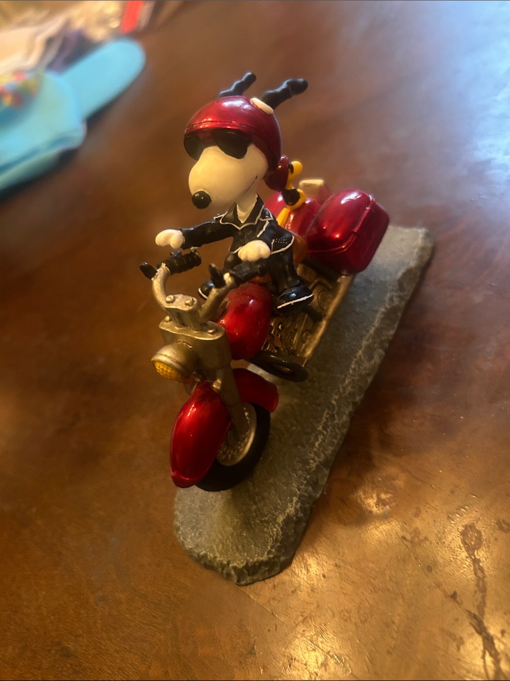 Red Snoopy Motorcycle Figurine - Decorative Home Accent Joe Cool